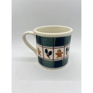 HARTSTONE POTTERY GINGERBREAD BOY GREEN BUFFALO PLAID CHRISTMAS COFFEE MUG